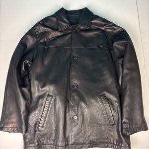 Nine East Men’s Large Leather Jacket Lamb Italy Black Faux Fur Lining Soft